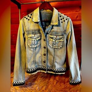 Kut from the Kloth Jean Jacket with cute black and white embellishments